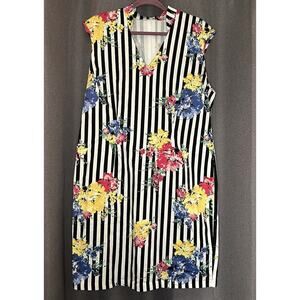 New York & Company Floral And‎ Stripes Sheath Dress Sz 16 Stretch Sleeveless